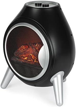 LIVIVO Retro Styled 1.8Kw Electric LED Log Fire Effect Fire with Freestanding Modern Design and Independent Heat and Light Controls (Black)