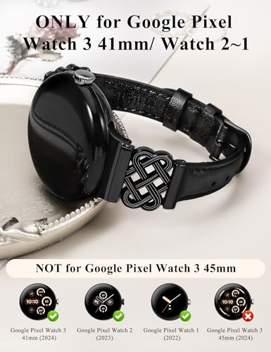 Image of TOYOUTHS Slim Leather Band Compatible with Google Pixel Watch 4 3 41mm /Pixel Watch 2 1 Band Women, Celtic Metal Dressy Thin Fashion Designer Premium Leather Strap for Google 4 3 2 1 Smartwatch