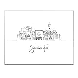 Santa Fe, New Mexico State City Skyline Landscape - United States of America Travel Adventures & Vacation Cityscape Wall Art Decor- Unframed 11 x 14 Black & White Print - Anniversary Travel Gift Ideas