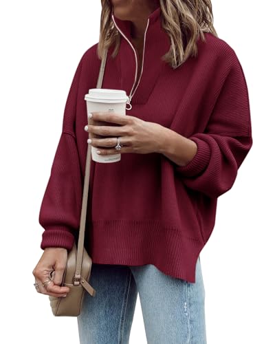 Imily Bela Womens Quarter Zip Pullover Sweaters Oversized Sweatshirt
