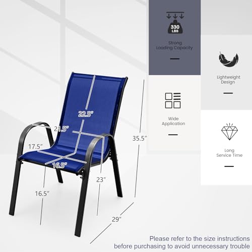MEDIMALL Patio Chairs, Stackable Patio Chairs Set of 4, Blue Lawn Chairs with Armrest & Breathable Fabric for All Weather, Outdoor Dining Chairs for Yard, Poolside, Balcony, Garden - Thumbnail 3