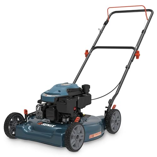 SENIX 144 cc Gas Lawn Mower, 20 inch 4-Cycle Push Mower, Side Discharge, 5 Position Cutting Height Adjustment, Low Noise & Fuel-Efficient for Lawn, Yard and Garden