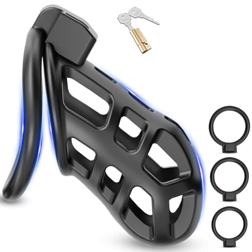 BDSMAGE Chastity cage pene con 3 Anelli per il Pene Rimovibili, gabbia castità per uomo, gabbia di castità cock cage per Prevenire L'erezione, SM bondage slave sex toys (L)