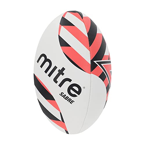 Foto von Mitre Rugbyball | extra starkes Futter | volles Gewicht | sehr beliebt, Weiß/Schwarz/Orange, 3