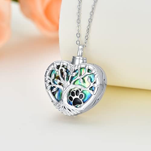 VONALA Tree of Life Urn Necklace for Ashes 925 Sterling Silver Heart Lockets Cremation Jewellery for Ashes Memory Keepsake Abalone Shell Jewellery Gifts for Women Men