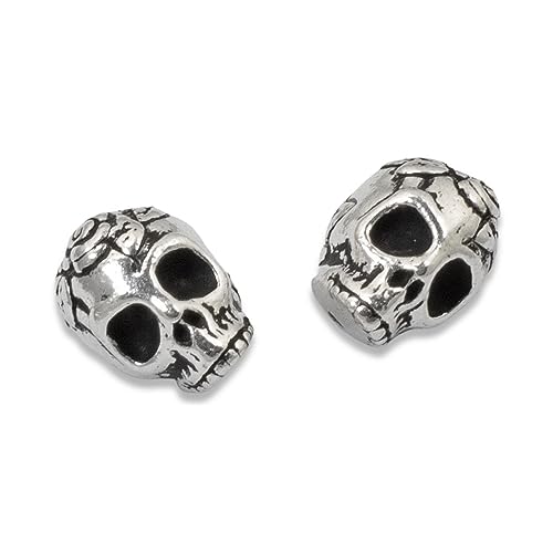 TierraCast Fine Silver Plated Pewter Skull with Roses Beads 10mm (2)