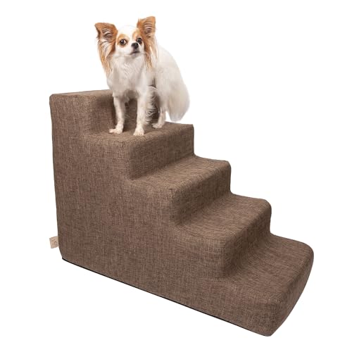Best Pet Supplies Foam Pet Steps for Small Dogs and Cats, Portable Ramp Stairs for Couch, Sofa, and High Bed Climbing, Non-Slip Balanced Indoor Step Support, Paw Safe - Brown Linen, 5-Step (H: 22.5")