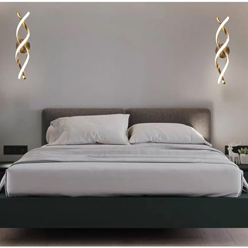 Image of Modern Double Spiral LED Wall Light, Golden Metal Wall Lamp for Home with 3 Color Modes, Warm White, Cool White, Natural White, Decorative Lighting, Pack of 1