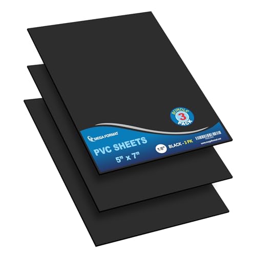 Image of Mega Format Expanded PVC Plastic Sheets - 5 inch X 7 inch Rigid Black Sheet for Crafts, Signage, & Displays - Sintra, Celtec PVC Board - Waterproof for Outdoors Use - 1 /8 inch 3mm Thick - 3-Pk-Black