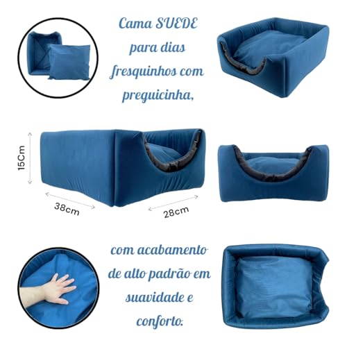 Cama Toca Iglu 3 em 1 Suede Cachorro Gato Frio Quente Pet P (Azul)