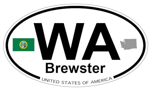 US Decal, Inc. Brewster, Washington Oval Sticker with State Flag