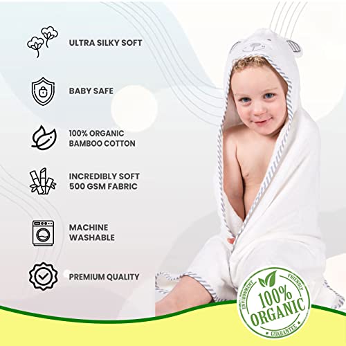 Organic Bamboo Baby Hooded Towel – 500 Gsm Grey Towel With Unique Bear Ear Design For Infants And Toddlers With Free Washcloth, Large Size Towel (36”X36”) #TOP2