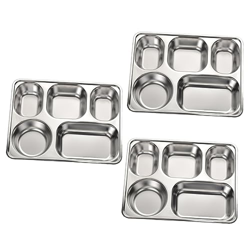 CONGARTENO 3個 コンパートメントプレート 長方形のフードプレート 分割プレート 食品容器 分割された食品サービングトレイ 食品コンパートメントトレイ ステンレス鋼 Silver 再利用可能