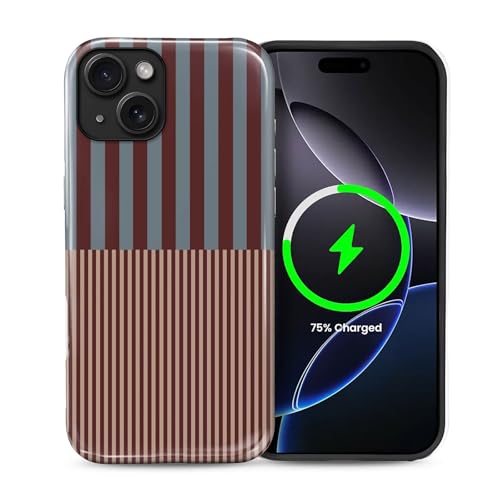 For iPhone 14 Plus Cases,Campatible With Magsafe,2-layer Hard Shell + Silicone Cover - Shockproof Protection, High-end And Fashionable Phone Case Double-pinyin Blue And Brown Striped Simple Style