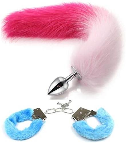 Multicolor Wrist Hǎndcuf-fs Rose Red Pink Cosplay Fluffy Faux P`l-ǔ+g Fox Tail Role Play Halloween Accessories (Blue, S)