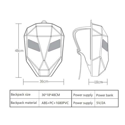 Ejoyous Plecak Motocyklowy LED z Oczami, Wodoodporny Plecak z Twardą Obudową 3D, Programowalny Ekran Kolorowy, Aplikacja, Wielka Pojemność, Idealny do Jazdy Konnej