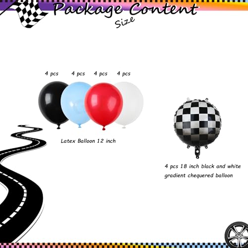 Image of Race Car Balloon Bundle 20 Pcs Checkered Balloons Latex Balloon Blue Red Black Boy One Happy 1st 2nd Vintage Fast One Two Fast Theme Race Car Birthday Party Decor Supplies Kit