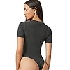 Romwe Women's Short Sleeve Bodycon Round Neck Casual Basic Bodysuit Dark Grey XL