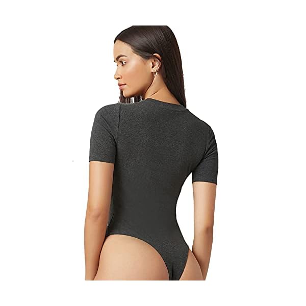 Romwe Women's Short Sleeve Bodycon Round Neck Casual Basic Bodysuit Dark Grey XL