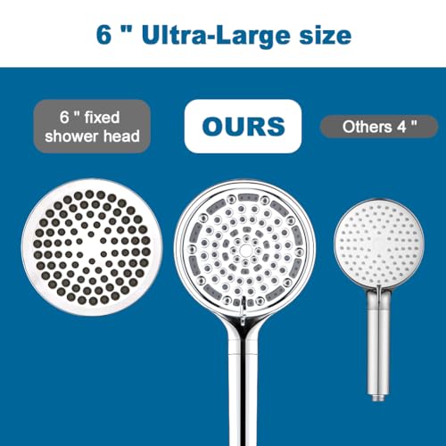 POP SANITARYWARE 6 Inch Large Filtered Shower Head with Handheld, High Pressure 6 Spray Mode Polished Chrome Showerhead, Detachable showerheads, Water Softener Filters for Hard Water - Remove Chlorine