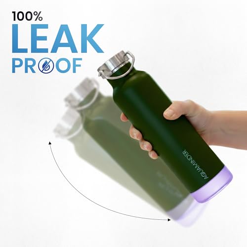 Image of Aquaminder Smart Water Bottle | RGB LED Glow & Timer Hydration Reminder with BT Mobile Phone Connection, Thames with App 600 ML (Olive Green)