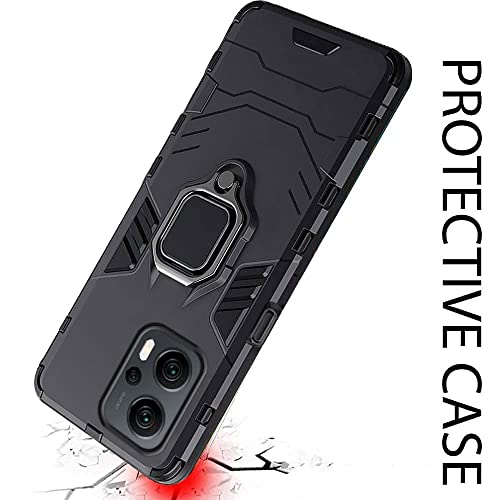 Image of WOW IMAGINE Shock Proof Back Case Mobile Cover for Redmi K50i 5G | Bumper Back Cover Case (Tough Armor | Hybrid PC + TPU | Full Protection with Ring Holder & in-Built Kickstand | Black)