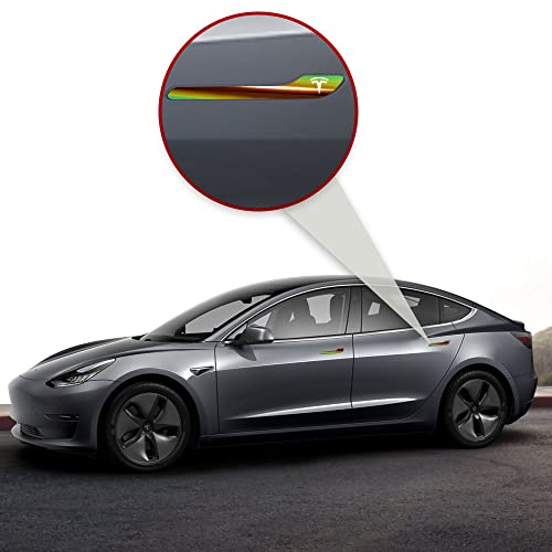 Image of IPG Compatible for Model 3 / Model Y /Juniper Door Handle Decal Sticker Wrap Kit (Set of 4) with Tesla Logo Personalize Your Tesla (Mirror Green Gold)