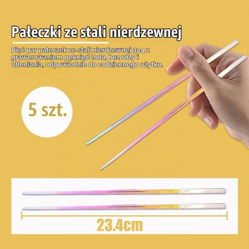 Zamety 5 par pałeczek do jedzenia, możliwość mycia w zmywarce, 5 kolorów, 23,5 cm, pałeczki do sushi, antypoślizgowe, chińskie pałeczki do wielokrotnego użytku