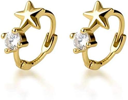 Cute CZ Star Cartilage Mini Tiny Cuff Small Hoop Earrings for Women Teen Girls Sensitive Ear S925 Sterling Silver Dainty Tragus Huggie Hoops Hypoallergenic Piercing Jewelry Gifts Bff