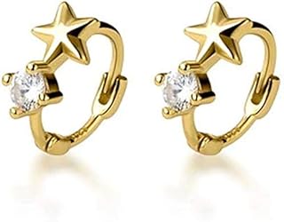 Cute CZ Star Cartilage Mini Tiny Cuff Small Hoop Earrings for Women Teen Girls Sensitive Ear S925 Sterling Silver Dainty Tragus Huggie Hoops Hypoallergenic Piercing Jewelry Gifts Bff