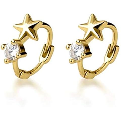 Cute CZ Star Cartilage Mini Tiny Cuff Small Hoop Earrings for Women Teen Girls Sensitive Ear S925 Sterling Silver Dainty Tragus Huggie Hoops Hypoallergenic Piercing Jewelry Gifts Bff (6mm gold) Cover