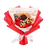 Chordobe Crochet Flower Sunflower & Rose Bouquet Handmade Artificial Flower Knitted Bouquet for Festival Wedding Graduation Anniversary (Red)