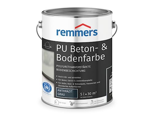 Remmers - Pintura de poliuretano para hormigón y suelo antracita, 5 litros, pintura para suelos y hormigón, para soleros/concreto/paneles de fibrocemento - resistente al estrés y a los productos