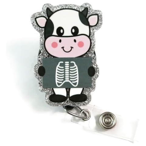 Cow X-Ray Badge Reel, Cute Glitter Cow Rad Tech Badge Reel, X-Ray Tech Card Holder, Radiology X-Ray Tech Badge Holder Gift, Cute Radiology Badge Clip, Gift for Xray Tech, Cow Gifts Cover