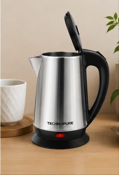 Image of Technopure 1.8L Electric Kettle | 1500 Watt Fast Boiling Stainless Steel Water Boiler | Auto Cut Off | Dry Boil Protection | Cordless 360 Base | Tea, Coffee & Noodles Maker | Silver & Black (TP-010)