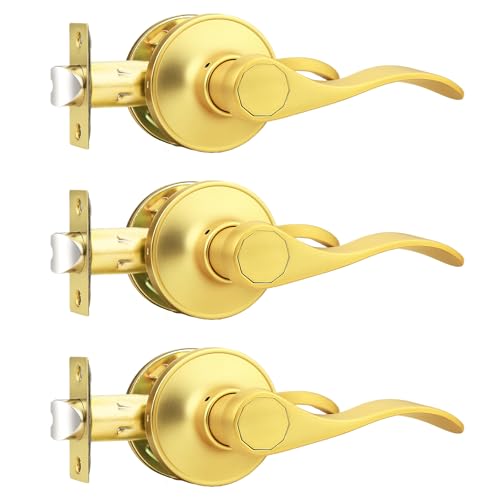 Probrico Gold Door Handle Passage Door Levers Interior Door Handles for Closet and Hallway Gold Passage Door Lever, 3 Pack
