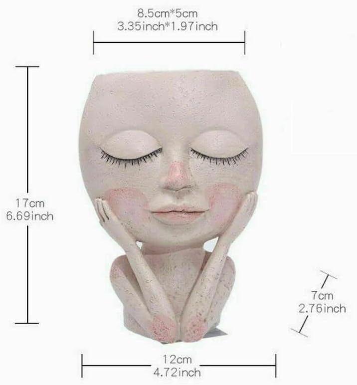 Miniatura 5 de Maceta de cara con cabeza de maceta, bonitas macetas para suculentas de cara de dama para plantas de interior y exterior, macetas de vid de resina,