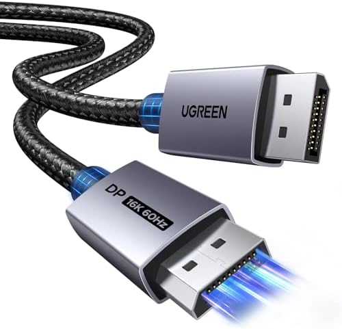 UGREEN 16K@60Hz 80Gbps DisplayPort Cable 2.1 DP Cord 8K@240Hz 4K@240Hz Display Port Cable 6.6FT HDR, HDCP2.3, DSC1.2a, FreeSync, G-Sync, Alu Braid Compatible Monitor, Graphics RTX 5090 4090, PC, HDTV