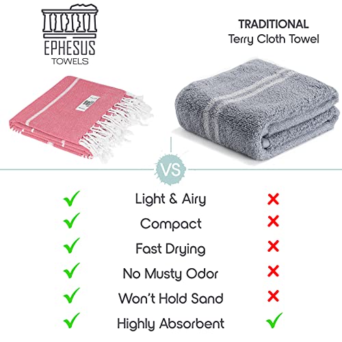Ephesus Towels Turkish Beach Towel - Turkish Cotton - 39X71 Inch Oversized - Turkish Towel For Beach, Bath, Pool, Gym, Yoga - Prewashed, Lightweight, Quick Dry (Pink, New Sultan Pack 1) #TOP2