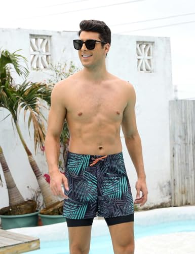 KANAV Mens Swim Trunks with Compression Liner 2 in 1 Quick-Dry Swim Shorts Lined Board Shorts2