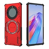 HULLIN Cover Telefono Design per HONOR Magic5 Lite 5G (6.67" Inches), Custodia Antiurto Armatura con Anello Magnetico - Rosso