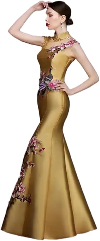LIXINGHEITANG Wedding Party Cheongsam Oriental Evening Dress Chinese Style Women Elegant Qipao Long Robe Retro