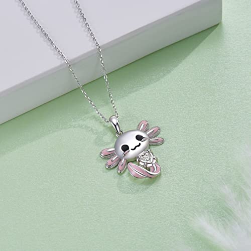 Image of Axolotl Necklace 925 Sterling Silver Axolotl Pendant Cute Animal Jewelry Gift for Women