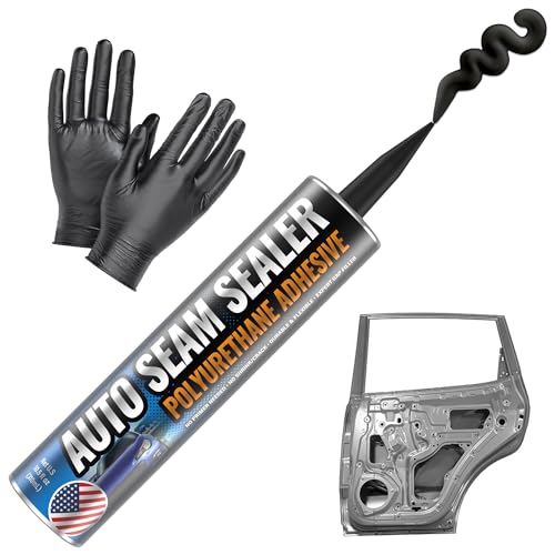 [Black] Professional Automotive Seam Sealer, Paintable Quick-Set Polyurethane Auto Body Seam Sealer for Metal Surfaces of Cars, Trucks, Etc, Includes Gloves & Tip - Black RV Roof Sealant