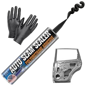 [Black] Professional Automotive Seam Sealer, Paintable Quick-Set Polyurethane Auto Body Seam Sealer for Metal Surfaces of Cars, Trucks, Etc, Includes Gloves & Tip - Black RV Roof Sealant