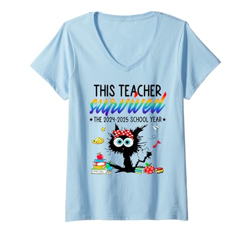 Mujer Este maestro sobrevivió al año escolar 2024-2025 Camiseta Cuello V