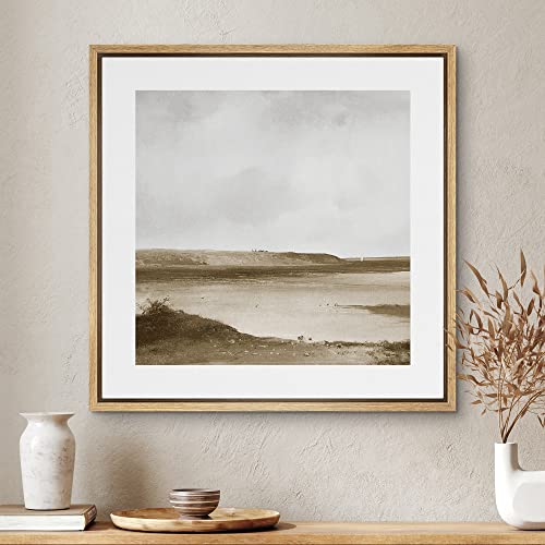 Signwin Framed Canvas Print Wall Art Aerial View Cloudy Stormy Desert Landscape Nature Wilderness Illustrations Fine Art Farmhouse/Country Minimal For Living Room, Bedroom, Office - 16"X16" Natural #TOP2