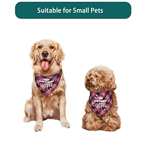 Veoachang Girl Dog Birthday Bandana With Hat And Number，Dog Birthday Party Supplies，Plaid Cute Dog Bandana For Large, Medium And Small Dogs, Pink (Small) #TOP24