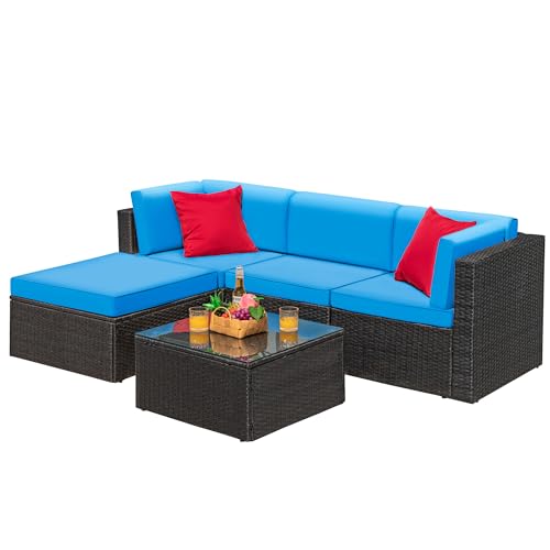 image for Greesum 5 Piece Patio Conversation Set Wicker Rattan Furniture Outdoor