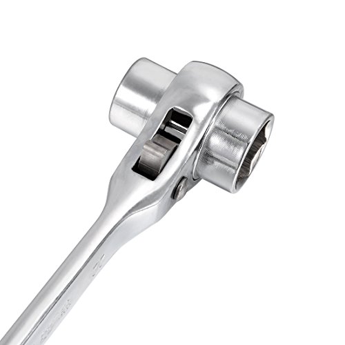 Uxcell 19 X 22Mm Forging Podger Scaffold Ratcheting Socket Polish Chrome Finish Wrench, Cr-V #TOP2